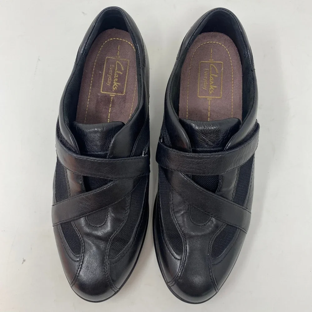 Clarks Women 9M Shoes Black Leather Active Air Everyday Comfort Waking